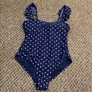 Jones New York Navy Polka Dot One Piece Swimsuit